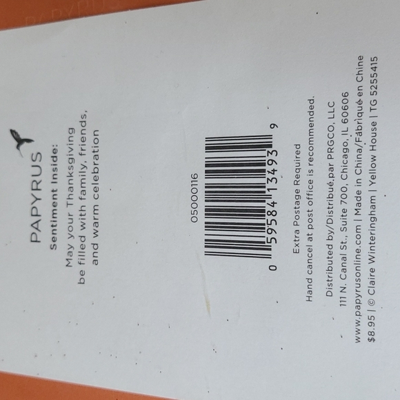 Papyrus Thanksgiving Card-Across the Miles - Picture 3 of 4